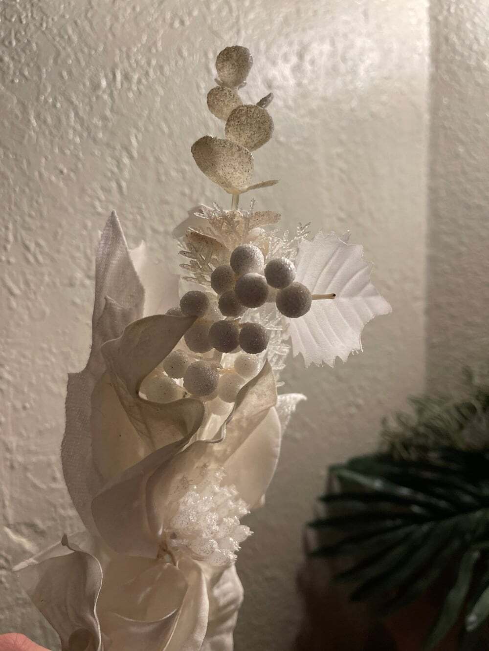 Pottery barn white faux Christmas holiday flower wire wrap decor